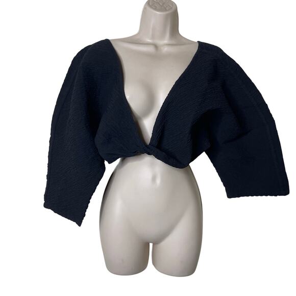 NWT Mara Hoffman Justine Twist-Front Cropped Blouse in Black sz L - Picture 3 of 13